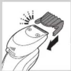 Line drawing of a hairbrush cutting into a button (no text or symbols)