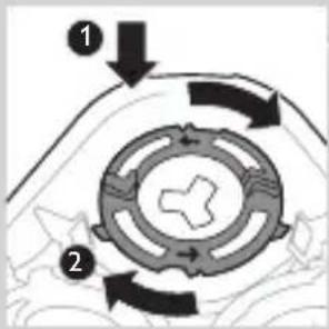 Diagram showing a mechanical or fluidic system with labeled components and directional arrows indicating flow or movement.