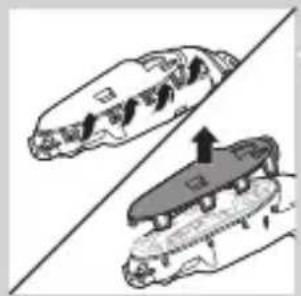 Two mechanical components with a diagonal line and an upward arrow, no visible text or symbols