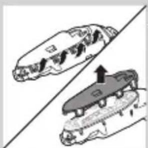 Two types of shoe covers shown side by side, one with a black arrow indicating upward motion (no text or symbols)