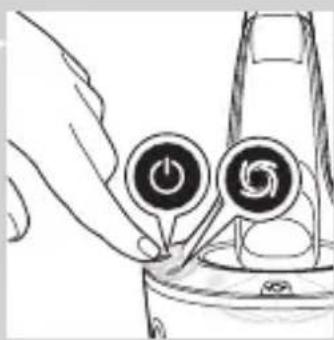Line drawing of a hand inserting a power button into a device (no text or symbols)