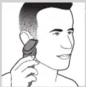 Line drawing of a person using a hairdryer (no text or symbols)
