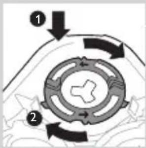 Diagram showing a circular mechanical or biological structure with numbered arrows indicating directional flow or process steps.
