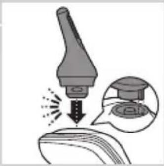 Illustration of a medical or laboratory procedure showing a tool striking a surface with an inset image of a graduation cap (no text or symbols present)