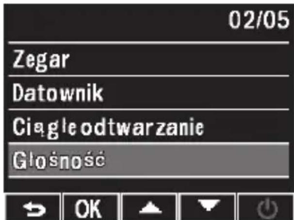 02/05 Zegar Datownik Ciągle odtwarzanie Głośność