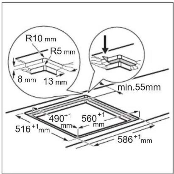 R10 mm R5 mm 8 mm 13 mm min.55mm 490+1 mm 560+1 mm 516+1 mm 586+1 mm