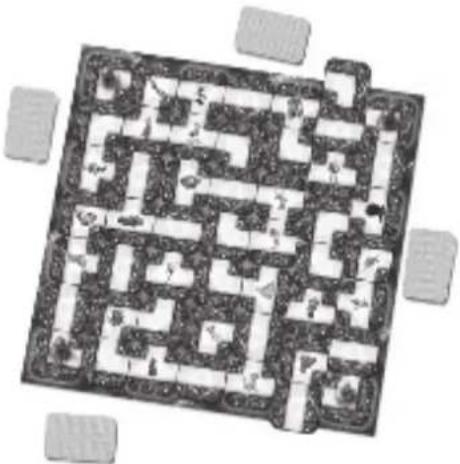 Top-down view of a square maze layout with multiple rectangular paths and small circular markers (no text or symbols)