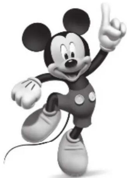 Black and white cartoon character resembling Mickey Mouse, waving with one hand raised (no text or symbols)