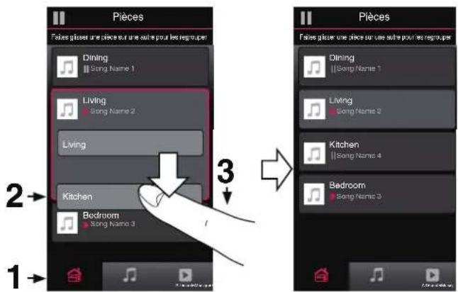 Pièces False plècer une pièce sur une seule pour les regroupers Dining Song Name 1 Living Song Name 2 Living Kitchen Bedroom Song Name 3 1 2 3 → Pièces False plècer une pièce sur une seule pour les regroupers Dining Song Name 1 Living Song Name 2 Kitchen Song Name 4 Bedroom Song Name 5