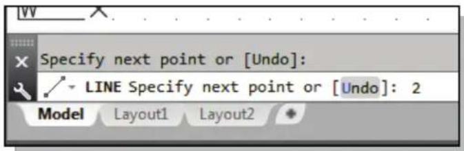 Specify next point or [Undo]: LINE Specify next point or [Undo]: 2 Model Layout1 Layout2
