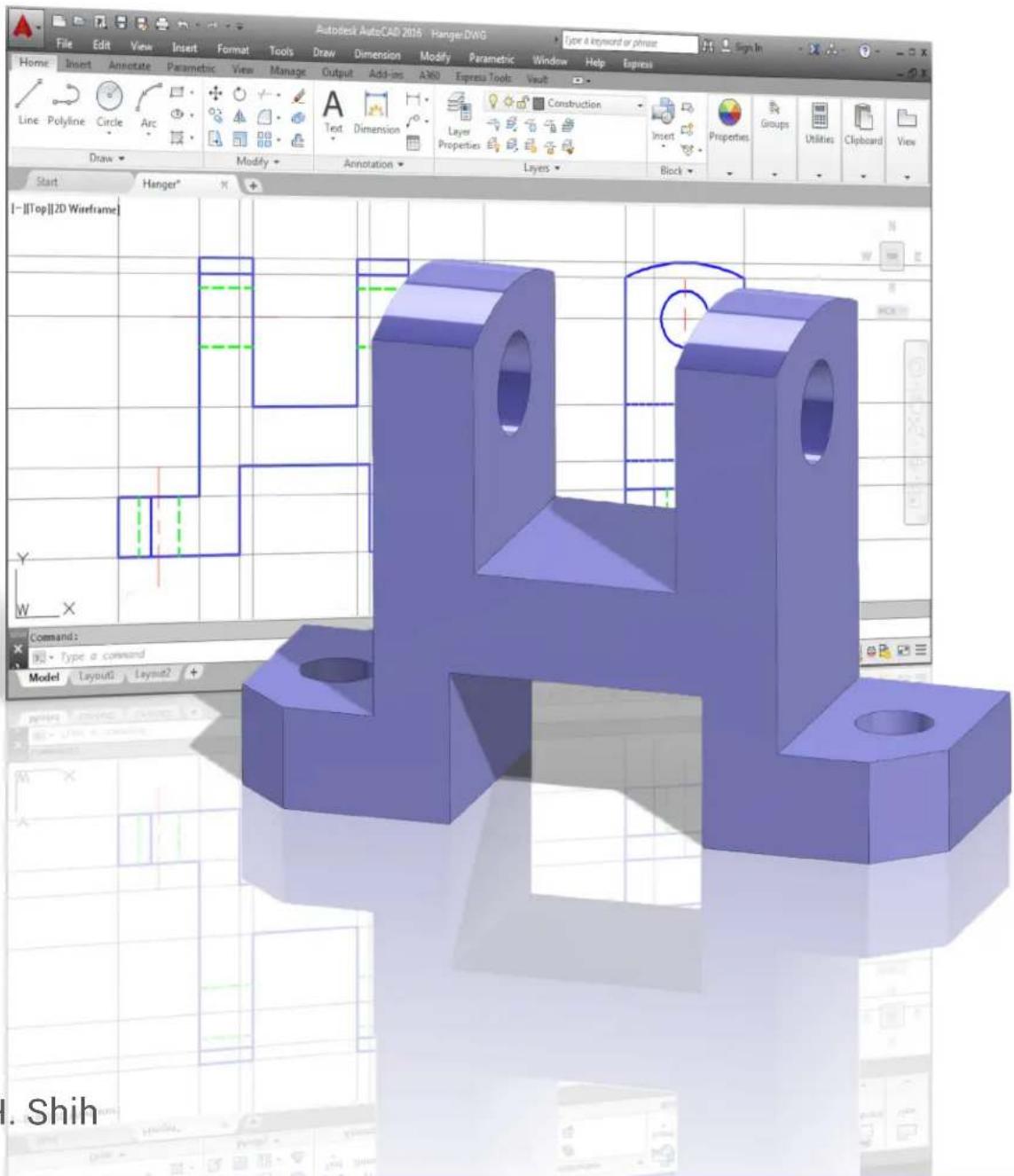 Autodesk AutoCAD 2015 Hanger.DWG Type: a keyword or phrase Sign In File Edit View Insert Format Tools Draw Dimension Modify Parametric Window Help Express Home Insert Annotate Parametric View Manage Output Add-ins A360 Express Tools Vault Line Polyline Circle Arc Draw Modify Annotation Layer Properties Groups Utilities Clipboard View Start Hanger* I-||Top||2D Wireframe Command: Type a command Model Layout2 Layout2 + Shih