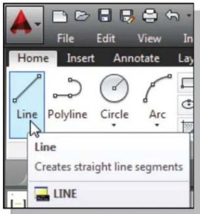 File Edit View In Home Insert Annotate Lay Line Polyline Circle Arc Line Creates straight line segments LINE