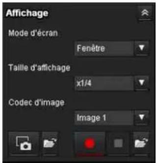 Affichage Mode d'écran Fenêtre Taille d'affichage x1/4 Codec d'image Image 1