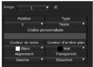 Image 1 Position Type 1 Texte Chaine personnalisée Couleur de texte Blanc Alignement Gauche Couleur d'arrière-plan Noir Transparent Désactivé