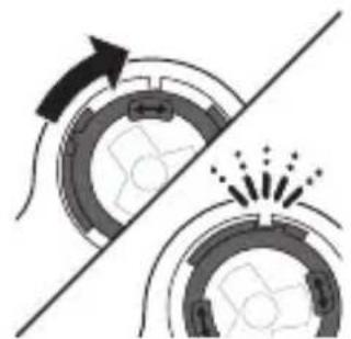 Diagram showing two circular components with arrows indicating motion, separated by a diagonal line (no text or symbols)