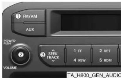 ① FM/AM AUX POWER FISH ② ③ SEEK TRACK VOLUME 1 FF 2 RPT 4 REW 5 RDM TA_H800_GEN_AUDIO