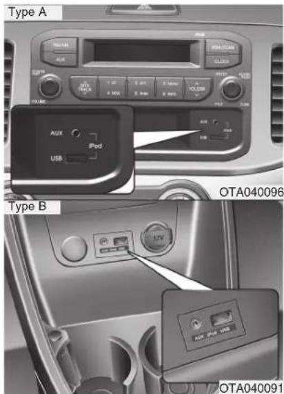 Type A AUX iPod USB OTA040096 Type B OTA040091