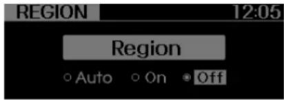 REGION 12:05 Région ○ Auto ○ On ● Off