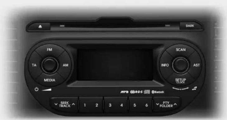 FM TA AM MEDIA SCAN INFO AST SETUP CLOCK MPD CORDS Bluetooth SEEK TRACK 1 2 3 4 5 6 PTY FOLDER