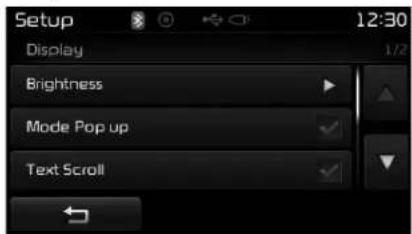Setup 12:30 Display Brightness Mode Pop up Text Scroll