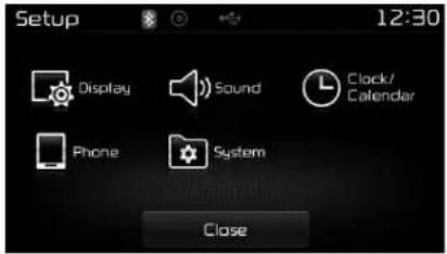 Setup 12:30 Display Sound Clock/ Calendar Phone System Close
