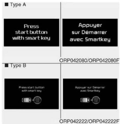 ■ Type A Press start button with smart key Appuyer sur Démarrer avec Smartkey ■ Type B Press start button with smart key Appuyer sur Démarrer avec Smartkey ORP042080/ORP042080F ORP042222/ORP042222F