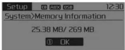 Setup CD AUX USB 12:30 System>Memory Information 25.38 MB/ 269 MB ① OK