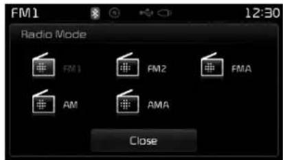 FM1 12:30 Radio Mode FM1 FM2 FMA AM AMA Close