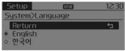 Setup USD 12:30 System>Language Return English 한국어