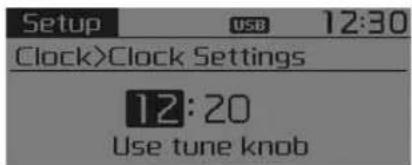 Setup USB 12:30 Clock>Clock Settings 12:20 Use tune knob