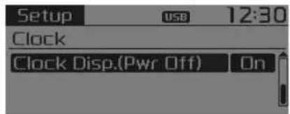 Setup USB 12:30 Clock Clock Disp.(Pwr Off) On