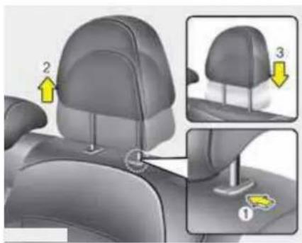 Diagram showing car seat positioning with numbered annotations and directional arrows indicating movement or positioning.