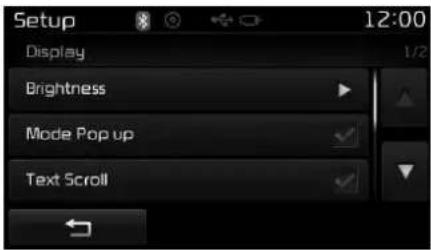 Setup 12:00 Display Brightness Mode Pop up Text Scroll