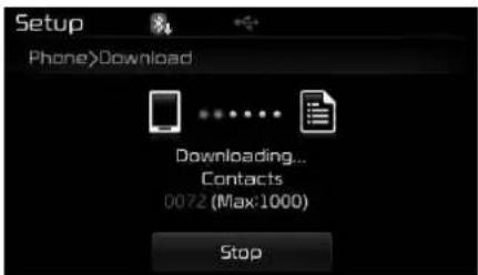 Setup Phone>Download Downloading... Contacts 0072 (Max:1000) Stop