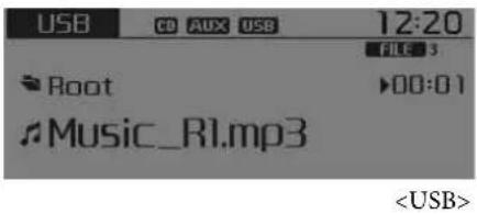 USB CD AUX USB 12:20 FILE 3 Root ►00:01 Music_R1.mp3