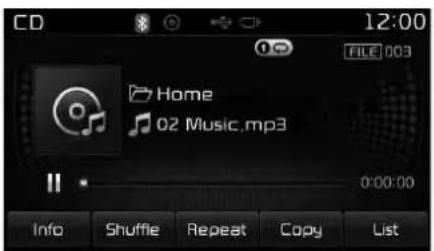 CD 12:00 FILE 003 Home 02 Music.mp3 0:00:00 Info Shuffle Repeat Copy List