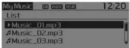 My Music CD AUX USB 12:20 List Music_01.mp3 Music_02.mp3 Music_03.mp3