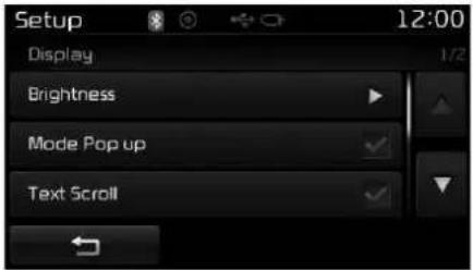 Setup 12:00 Display Brightness Mode Pop up Text Scroll