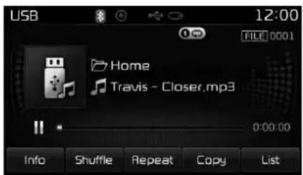USB 12:00 FILE 0001 Home Travis - Closer.mp3 0:00:00 Info Shuffle Repeat Copy List