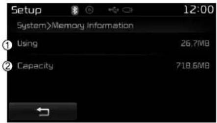 Setup 12:00 System>Memory Information ① Using 26.7MB ② Capacity 718.6MB