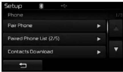 Setup Phone Pair Phone Paired Phone List (2/5) Contacts Download