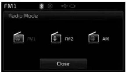 FM1 Radio Mode FM1 FM2 AM Close