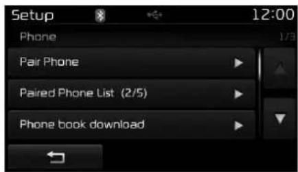 Setup 12:00 Phone Pair Phone Paired Phone List (2/5) Phone book download