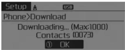 Setup USB Phone>Download Downloading... (Max:1000) Contacts (0073) OK