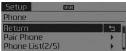 Setup USB Phone Return Pair Phone Phone List(2/5)