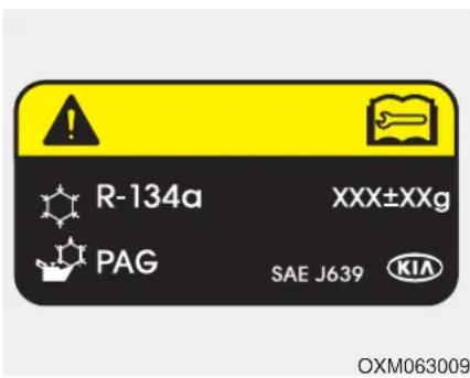 R-134a PAG XXX±XXg SAE J639 KIA OXM063009