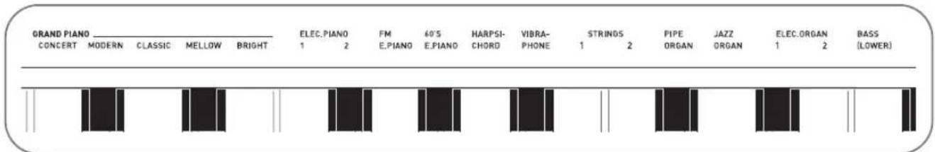 GRAND PIANO CONCERT MODERN CLASSIC MELLOW BRIGHT ELEC. PIANO 1 2 FM 40'S HARPSI-CHORD VIBRA-PHONE STRINGS PIPE JAZZ ELEC.ORGAN BASS 1 2 ORGAN ORGAN 1 2 LOWER