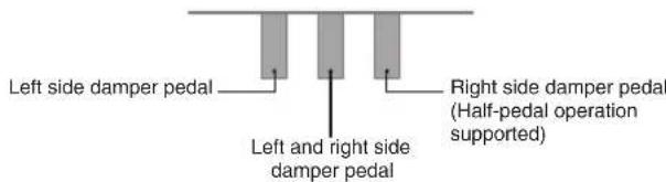 Left side damper pedal Left and right side damper pedal Right side damper pedal (Half-pedal operation supported)