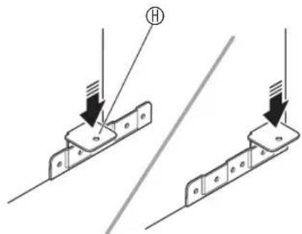 Technical diagram showing two mechanical assembly steps with labeled components and directional arrows indicating movement or force.