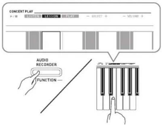 CONCERT PLAY + / ELENDI LESSON PLAY - SELECT + - VOLUME + AUDIO RECORDER FUNCTION —